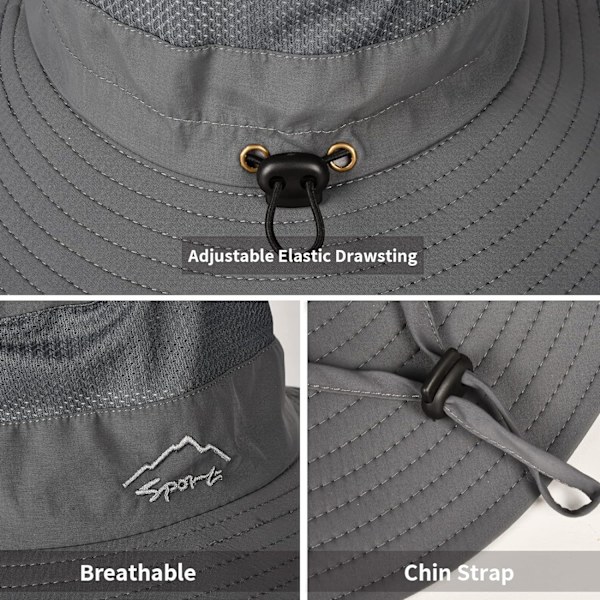 Solhattar för män och kvinnor Fiskehatt UPF 50+ Andningsbar bred brätte Sommar UV-skyddande hatt Dark Grey