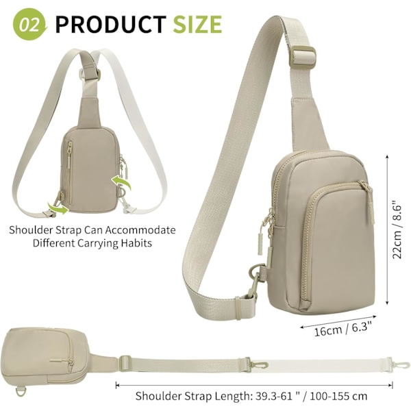 Mini Sling -laukku - Varkaudenesto Käännettävä Nylon Crossbody Rintalaukku miehille ja naisille, Multi - Sport & Kaupunkikäyttö Juoksu, Vaellus & Päivittäinen Khaki 16*5*22