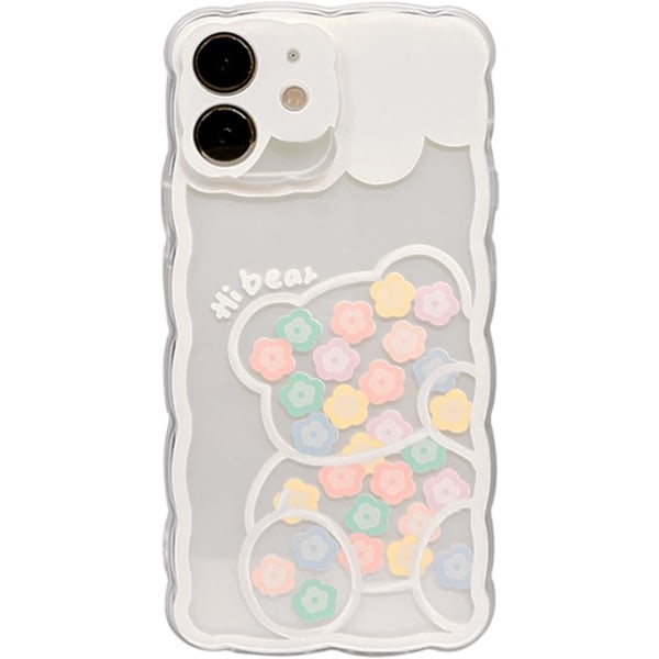 Kompatibel med iPhone 12mini Skal Transparent Sött Blommigt Björnmönster Linsskyddsdesign för Kvinnor Flickor Mode Slim Mjuk Fle