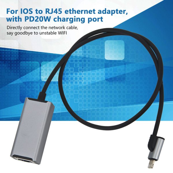 For IOS til RJ45 Ethernet LAN-adapter 10 Mbps til 100 Mbps PD20W ladeport for Iphone nettbrett