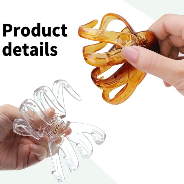 4 stk. store Octopus-klemmer med stort greb, skridsikre edderkoppehårsnåle, Octopus-kæbehårsnåle til tykt, langt hår til kvinder og piger Brown, Clear
