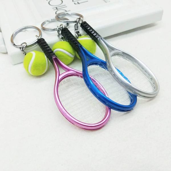 Färg Mini Tennis Racket med Boll Nyckelring Nyckelring Purple