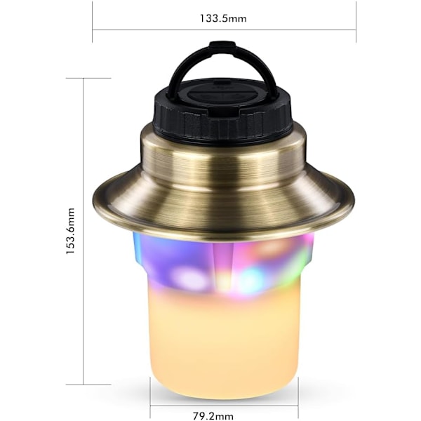 Ladattava LED-retkilyhty - 5 tilaa RGB vedenpitävä säädettävä kirkkaus akkukäyttöinen ulkokäyttöön Golden&Black