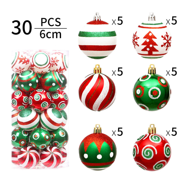 Julgranskulor Set Ornament Bollar Dekoration Fantastiska dekorationer för Holiday Party Bröllop (Röd Grön Vit, 30 st)