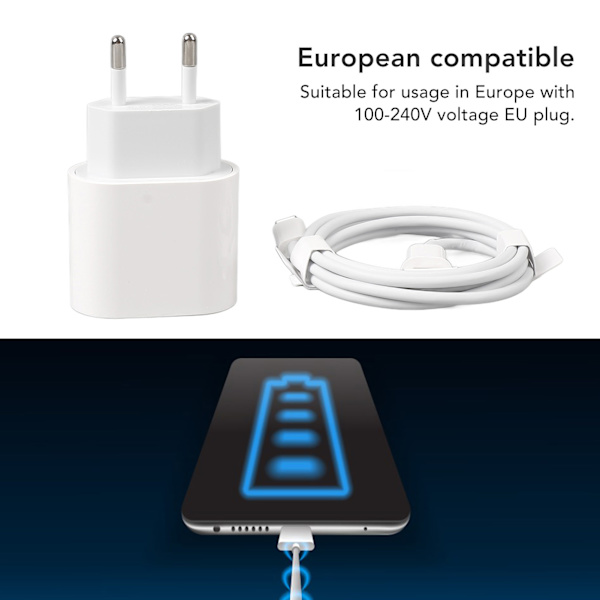 20 W:n puhelimen lataussovitin, tyyppi C - IOS-liitäntäkaapeli, nopea PD-seinälatauspistoke 3,3 jalan latauskaapelilla iPhonelle, EU-pistoke 100-240 V