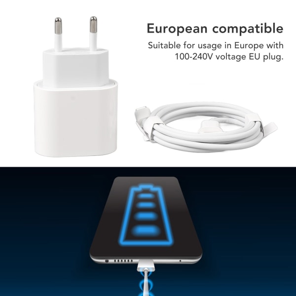 20W telefonladingadapter Type C til IOS-grensesnittkabel Rask PD veggladerplugg med 3,3 fot ladekabel for Iphone EU-plugg 100‑240V