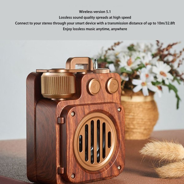 Retro Bluetooth-högtalare Radio Wood Grain HiFi Lossless Sound Stödjer U Disk Minneskort Bluetooth-högtalare med FM-radio
