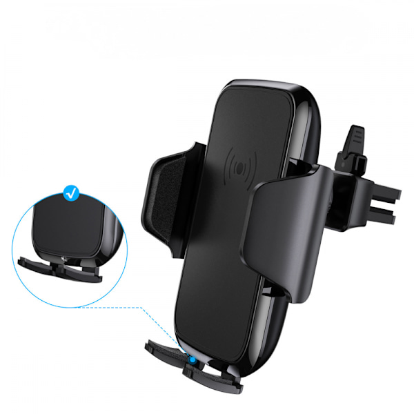 Trådløs Biloplader, 10W Hurtig Opladning Auto-fastspændings Bilholder, Vinduesbeslag Ventilations Telefonholder - (Sort) (En Styk)