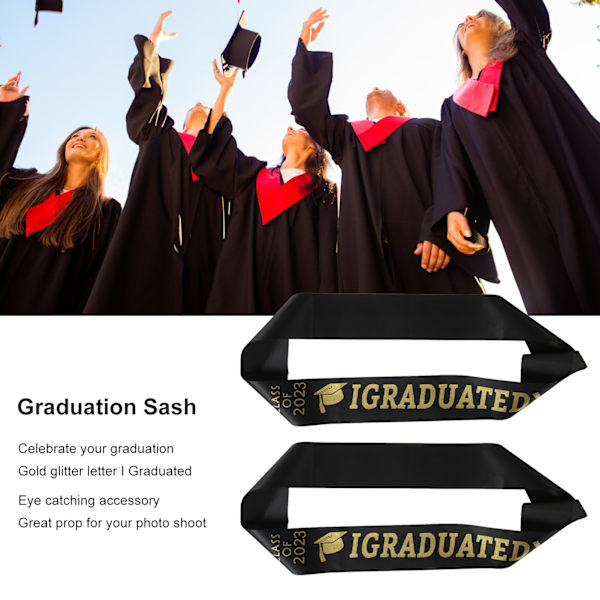10 stk. Graduation Sash Class of 2023 Stole med guldglitterbogstav I Graduated til fest