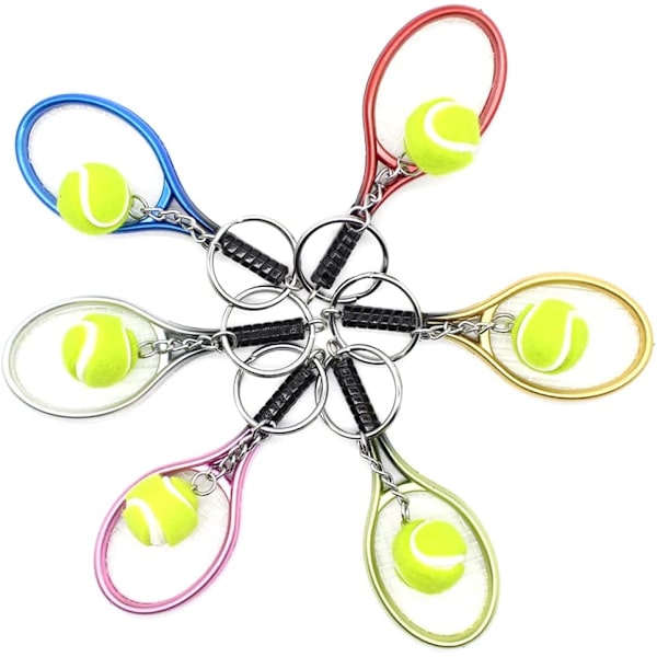 Farge Mini Tennis Racket med Ball Nøkkelring Nøkkelring 6 Pack
