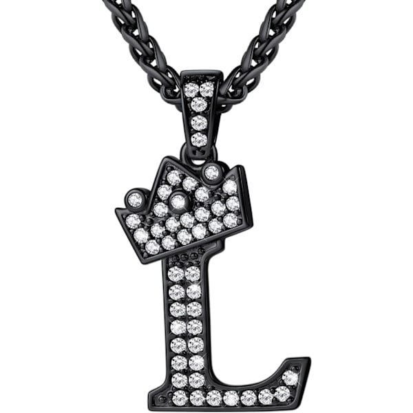 Krone Initial A-Z Halskjede, Iced Out Bokstavanheng med 22-24 Tommers Kjede, Menn Kvinner Bling Hip Hop Alfabet Navn Smykker Gave Store Initialer Halskjeder L Black