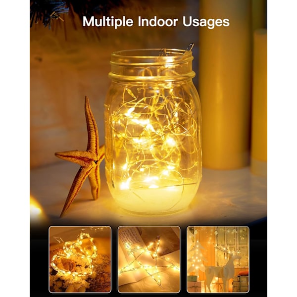 Solcellslampor utomhus vattentäta, 2-pack vardera 72 fot 400 LED solcellslampor med blinkande ljuseffekt, solcellslampor utomhus för uteplats Warm White2