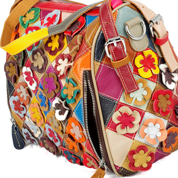 Äkta läder enkel axelväska färgglad damväska handgjord färgkollision handväska crossbody