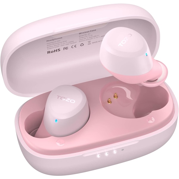 A1 Mini Bluetooth 5.3 trådløse ørepropper med ladeetui - IPX5 vanntett, førsteklasses lyd, innebygd mikrofon Rose Gold