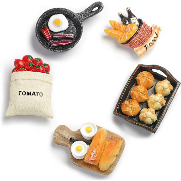 3D Keittiötarvikkeet Jääkaappimagneettisetti - 5 kpl Söpöjä Hartsimagneettikoristeita Jääkaappiin, Valkotaululle, Kaappiin ja Metallipinnoille - Täydellinen A-kitchenware (5pcs)