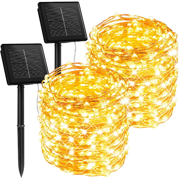 Solcellslampor utomhus vattentäta, 2-pack vardera 72 fot 400 LED solcellslampor med blinkande ljuseffekt, solcellslampor utomhus för uteplats Warm White2