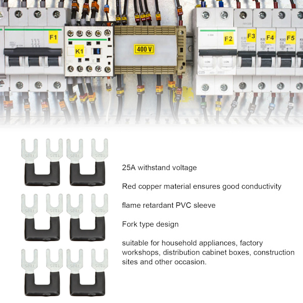 10 st Terminalremsa Svart 25A Röd Koppar PVC Gaffeltyp God Ledningsförmåga Terminalblock för Apparatindustrin Power TB 2502 (2 Positioner)