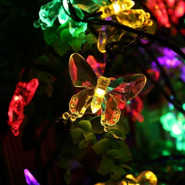Solar Butterfly String Lights Holiday String Lights Utomhus Yard Gräsmatta Trädgårdsbelysning Dekorativ Lantern-32m 300 Lights Färg