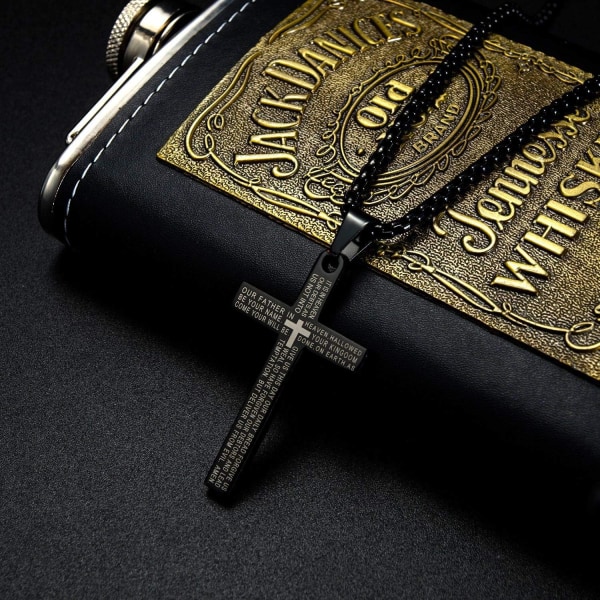 Korshalskjede for menn Korsanheng STYRKE Bibelvers Rustfritt stål Halskjede Bible Black Cross
