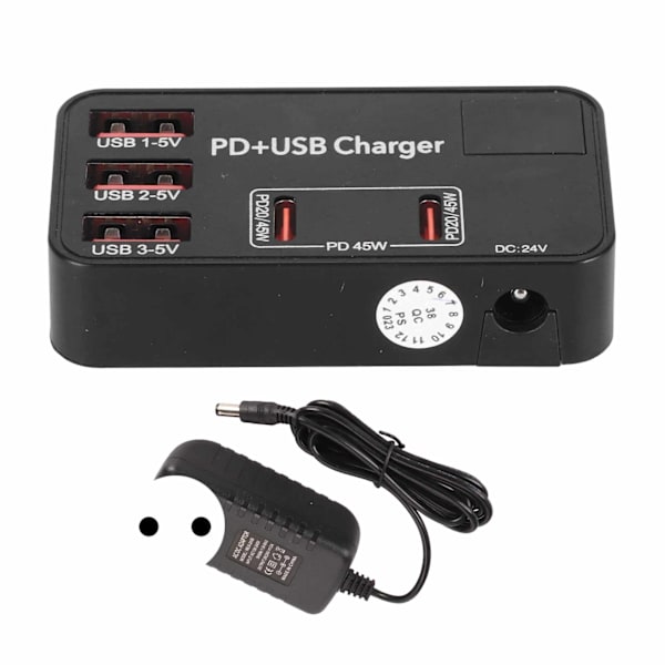 5-portars USB-laddningsstation 3 USB A 2 USB C 48W Mini USB-laddningsstation med 2 PD 20W-portar för flera enheter 100‑240V EU-kontakt