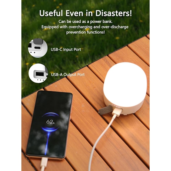 8000mAh Uppladdningsbar LED Campinglykta - 4 Lägen Dimbar Vattentät 16H Drifttid & Minnesfunktion för Nödsituationer Off-White