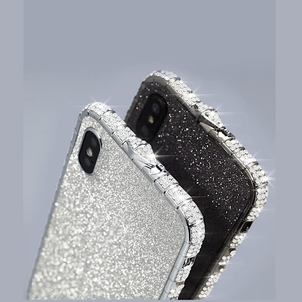iPhone 13 Pro Max -puhelimelle tarkoitettu naisten timantti- ja strassikotelo, jossa on kiiltävä metallipuskurin reunakotelo (hopea)