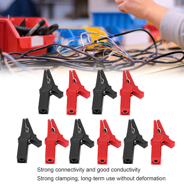10 st 10 mm Batteriklämmor 20A/1000V Elektriska Testklämmor med 4 mm Bananjack Nickelpläterade för Elektronisk Utrustning