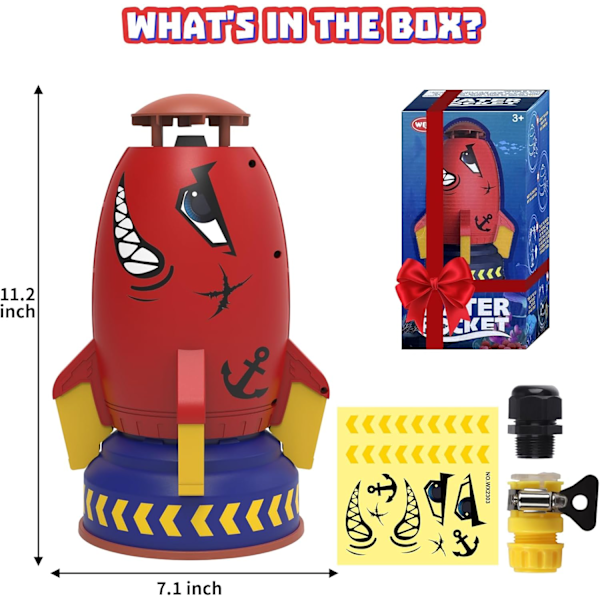 Sprinkler Raket Launcher Legetøj til Børn - Udendørs Vandlegetøj Vandstænk Raket, Sommerhave Plæner Vandlegetøj Spray 360-Graders Ro Red rocket 25.40 x 12.70 x 12.70 cm