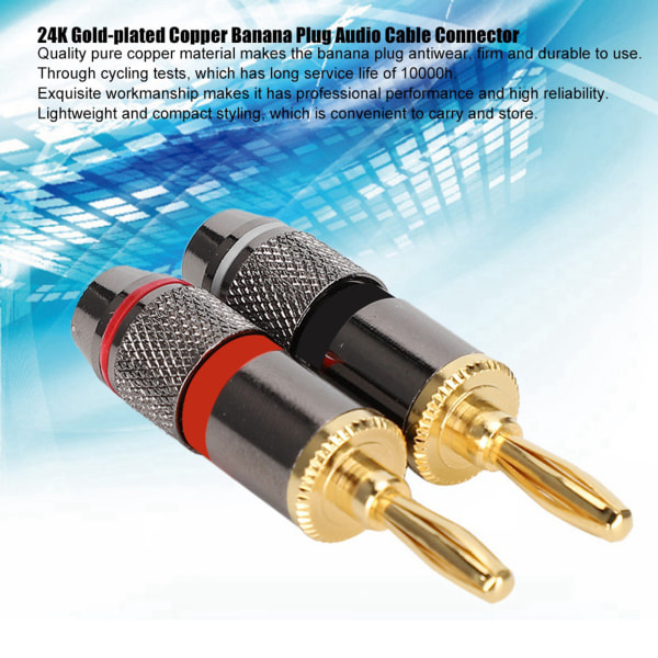 24K Gold-plated Pure Copper Banana Head Plug Audio Speaker Cable Connector