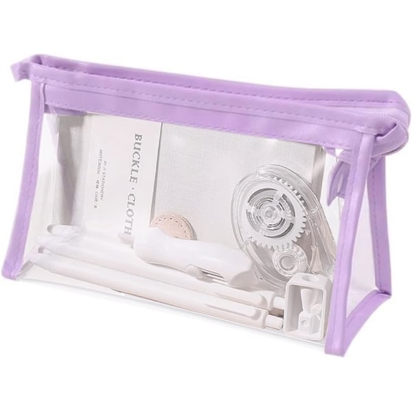 Genomskinligt Pennfodral, Triangulärt Genomskinligt Pennfodral för Tentor, Transparent PVC Pennfodral med Stor Kapacitet, 1 Styck, Pennfodral för Studenter purple