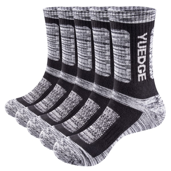 Herr, 5 par, fuktspridande andningsbar kudde Bekväm Casual Crew-sockor Multi Performance Walking Athletic Socks-L