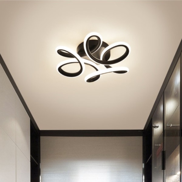LED-taklampa, modern böjd design taklampa för hall, balkong, kök, badrum, sovrum, 30W vitt ljus (Vit