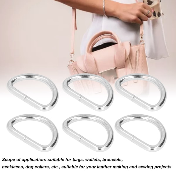 100 stk D-ringer Slitesterk Bærbar Enkel utskiftbar Praktisk Praktisk kompakt veskespenner for halskjeder 2x15x10mm Silver