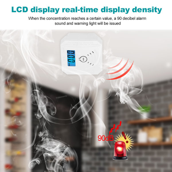 Mini CO-sensor Karbonmonoksidforgiftning Advarselslyd og lysalarm med LCD-skjerm