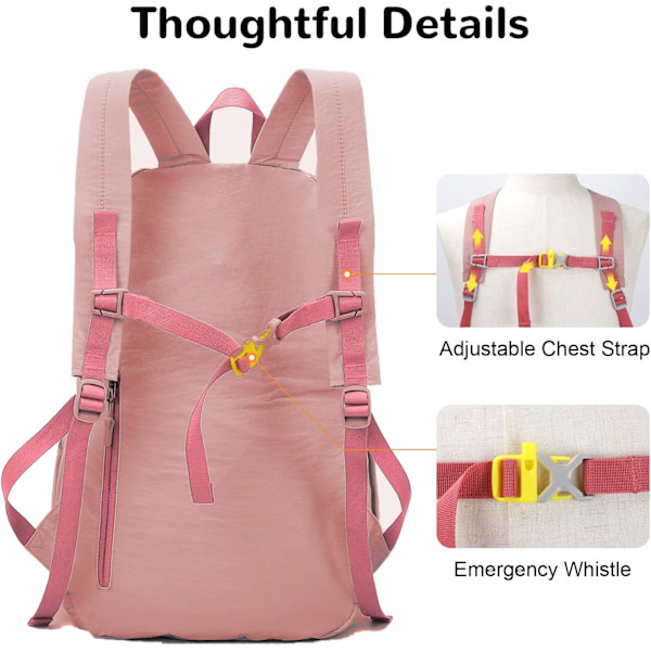 Foldbar, pakkebar vandrerygsæk - Våd - Tør adskillelseslomme, Multi - Formål Gym & Udendørs Daypack til mænd og kvinder Ideel til Adv Pink 29*16*45