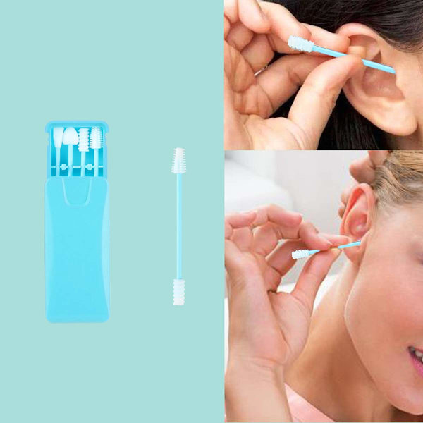Rnker återanvändbara medicinska silikonspetsar med grov friktion Q-tips för öronrengöring, kärleksformade Q-tips för kosmetisk smink för kvinnor (Nytt 4-pack, Sky Sky Blue