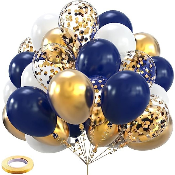 50 st 12 tum guld marinblå konfetti latex ballonger för födelsedag Bröllopsdag Bröllopsdusch dekoration