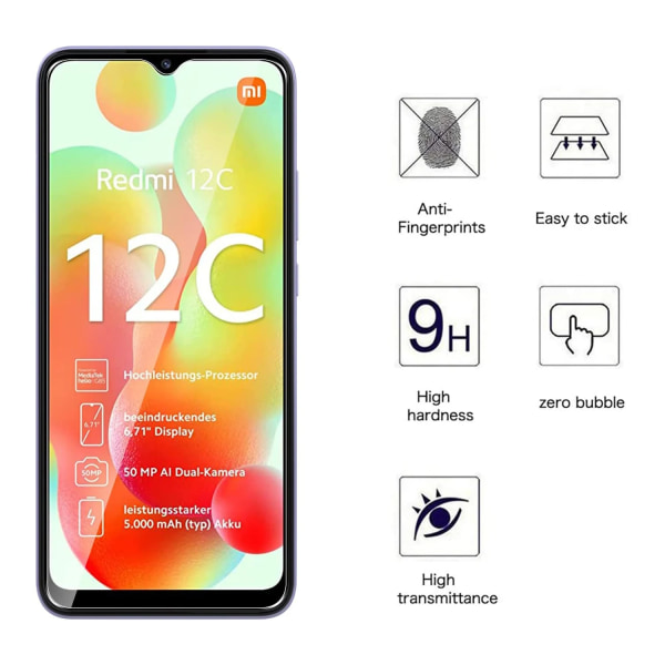4 st skärmskydd i glas till Xiaomi Redmi 12C härdat glasfilm