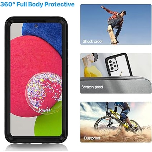 Samsung A53 5G -kotelo, 360° täyssuojaava iskunkestävä suojakuori sisäänrakennetulla näytönsuojalla, läpinäkyvä puskurisuoja, sotilastason suoja