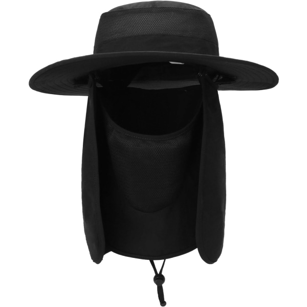 Utomhus solhatt UPF 50 skydd Vattentät fiskehatt Ansiktsöverdrag Sommar nackskydd hatt Black