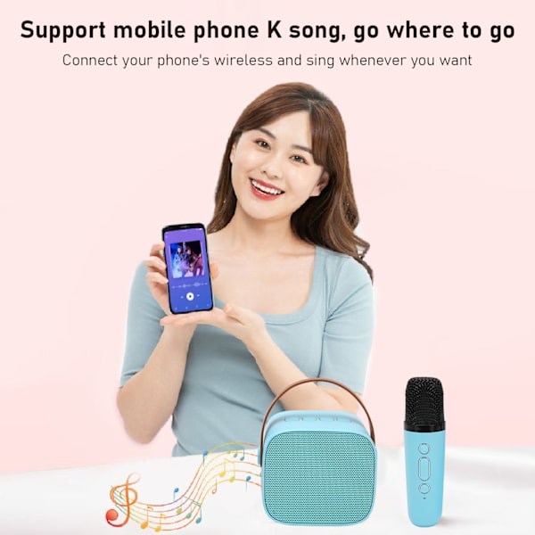 Mini Karaoke -laitteisto, tukee Bluetooth AUX USB -muistikorttia, kannettava Bluetooth -kaiutin langattomalla mikrofonilla Blue