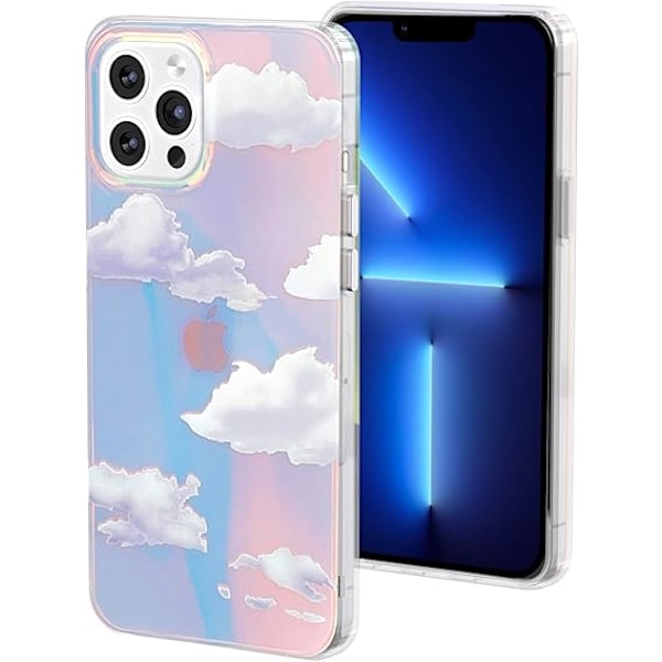 Designat för iPhone 13 Pro Max Skal 6.7 Tum 2021, Kvinnor Klart Färgglatt Moln Estetiskt Färg Himmels Sött Slim Mjuk TPU Stötsäkert Stötfångare