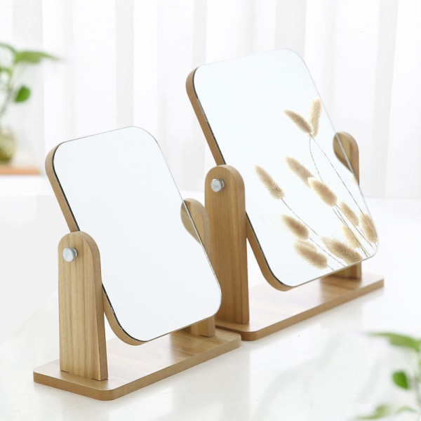 Sminkspegel i trä, 360° vridbar skrivbordsspegel för toalettbord, skrivbord, badrum, sovrum (1), 22 x 17 cm