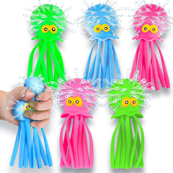 6-pack Squishy Bläckfisk Vattenbollar - Sensoriska Bad- & Poolleksaker för Barn, Stressreducerande Klämleksaker, Badkar & Simkul, Rosa Blå G