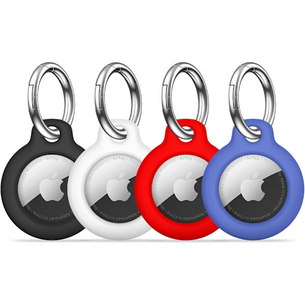 【4-pakkaus】 Airtag-pidike Air Tag -kotelo avaimenperällä, naarmuuntumaton Airtags-avainperä Apple Air Tagseille, Airtag-tarvikkeet GPS-esineiden seurantalaitteelle, Black/White/Red/Blue