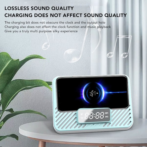 Langaton latausasema 15W 3 in 1 Langaton puhelimen laturi Bluetooth-kaiuttimella Digitaalinen herätyskello Blue