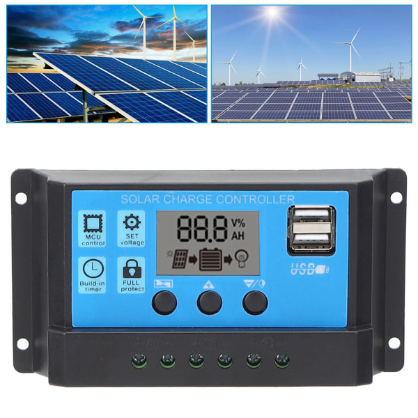 Solcelle-ladecontroller LCD dobbelt USB PWM-cellepanelregulator med automatisk belastningsidentifikation 12V 24V50A