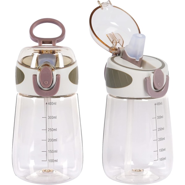 Vattenflaska med sugrör BPA-fri lättvikts 400 ml vattendricksflaska för småbarn med handtag halmflaska - Grå