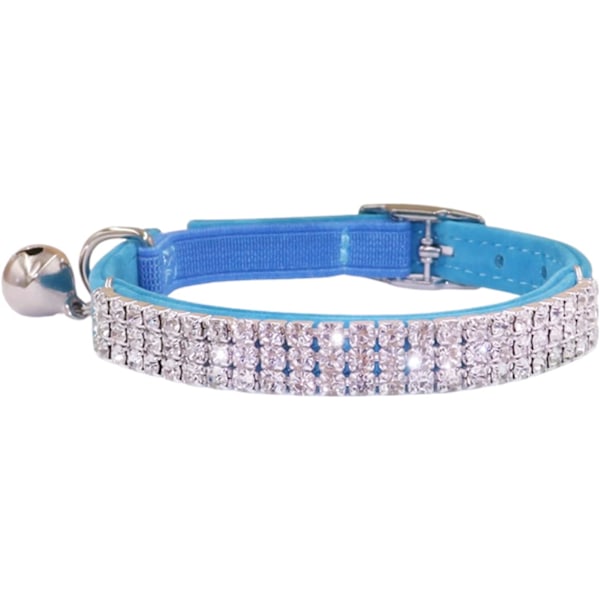 WJSMRhinestones Kissan ja koiran panta Pehmeä sametti Turvallinen Säädettävä panta Bling Diamante Kelloilla, 8-11 tuumaa Pienille koirille ja kissoille (Vaaleansininen) Light blue