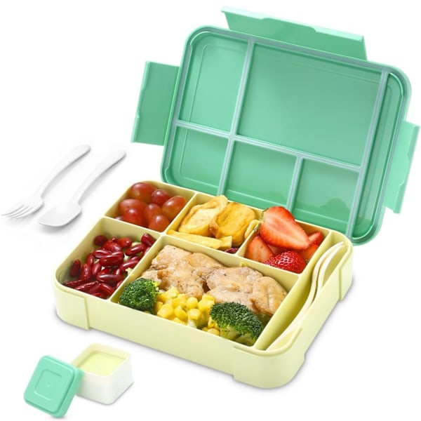 Matboks for voksne og trendy tenåringer - Matboks med 5 rom | Holdbar, mikrobølgeovn-/oppvaskmaskinsikker | BPA-fri | Perfekt f green